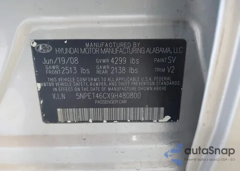 2009 Hyundai Sonata Gls из США, поврежденный, VIN 5NPET46CX9H480800